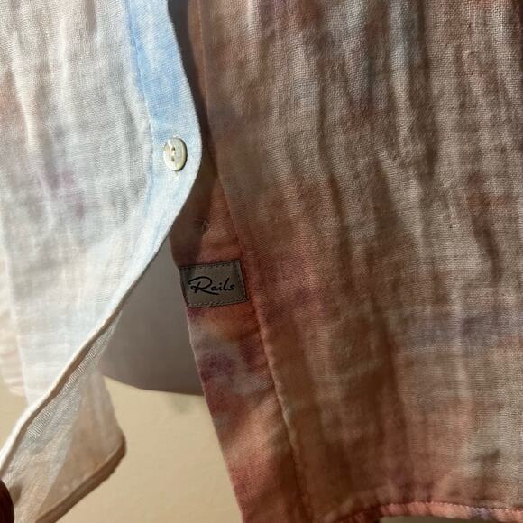 Rails Ellis Daybreak SMALL Tie-Dye Button-Down Shirt Pink White Blue Crinkled - Picture 4 of 11